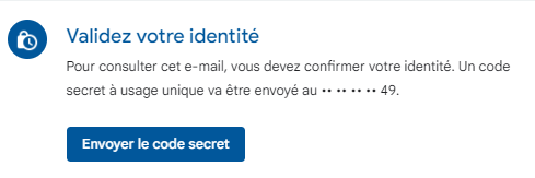 réception code secret mail sécurisé gmail