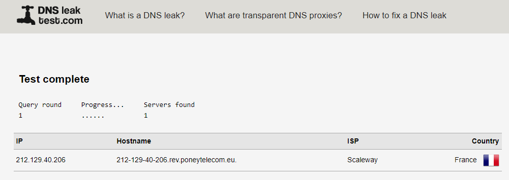 test de fuite DNS