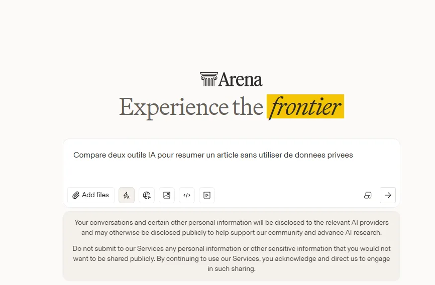 Zone de prompt Arena AI pour lancer un test en Battle Mode
