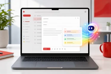 Interface email avec assistant IA Gemini qui aide à écrire un message dans Gmail