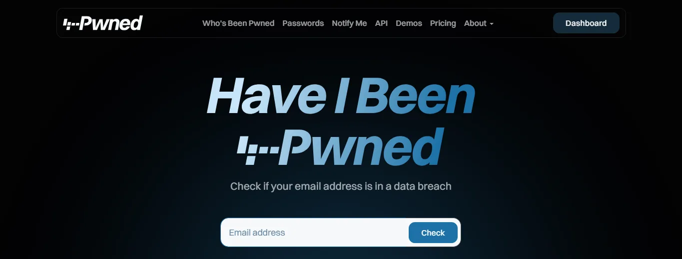 Champ de recherche email sur Have I Been Pwned