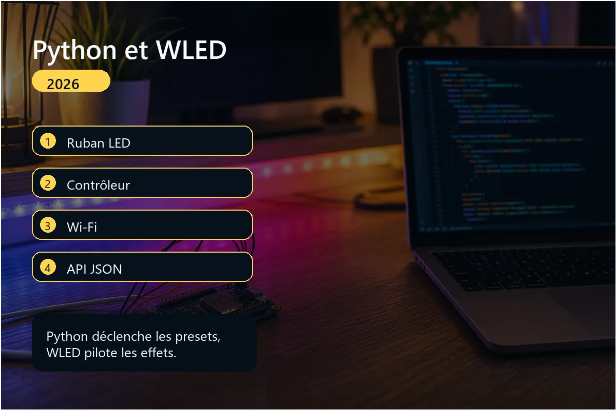 Infographie Python WLED pour contrôler un ruban LED avec API JSON