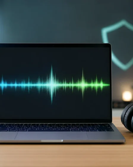 Laptop avec onde audio et protection de navigateur pour AI Voice Detector Chrome