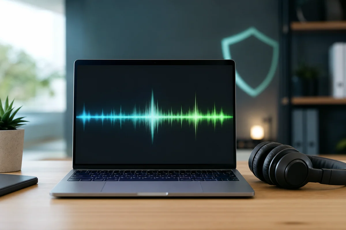 Laptop avec onde audio et protection de navigateur pour AI Voice Detector Chrome