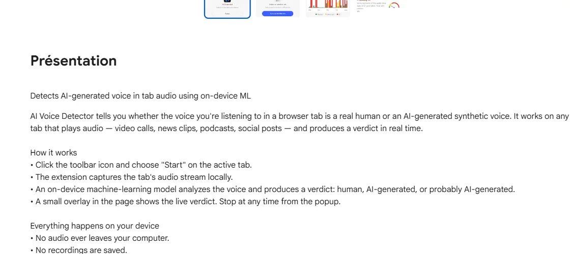 Présentation de AI Voice Detector avec traitement local de l'audio