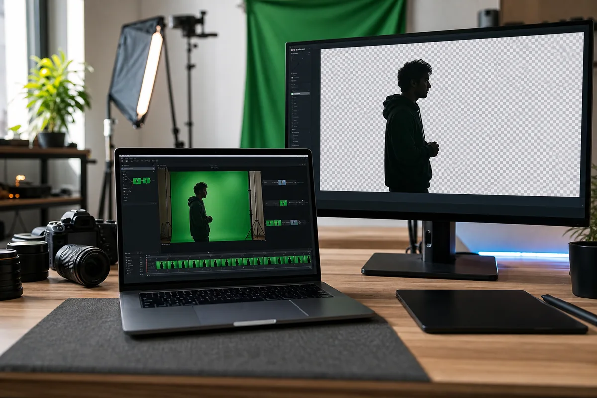 Interface de montage vidéo avec détourage fond vert par IA CorridorKey