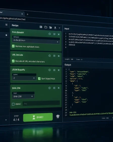Image moderne de CyberChef avec interface de conversion de données