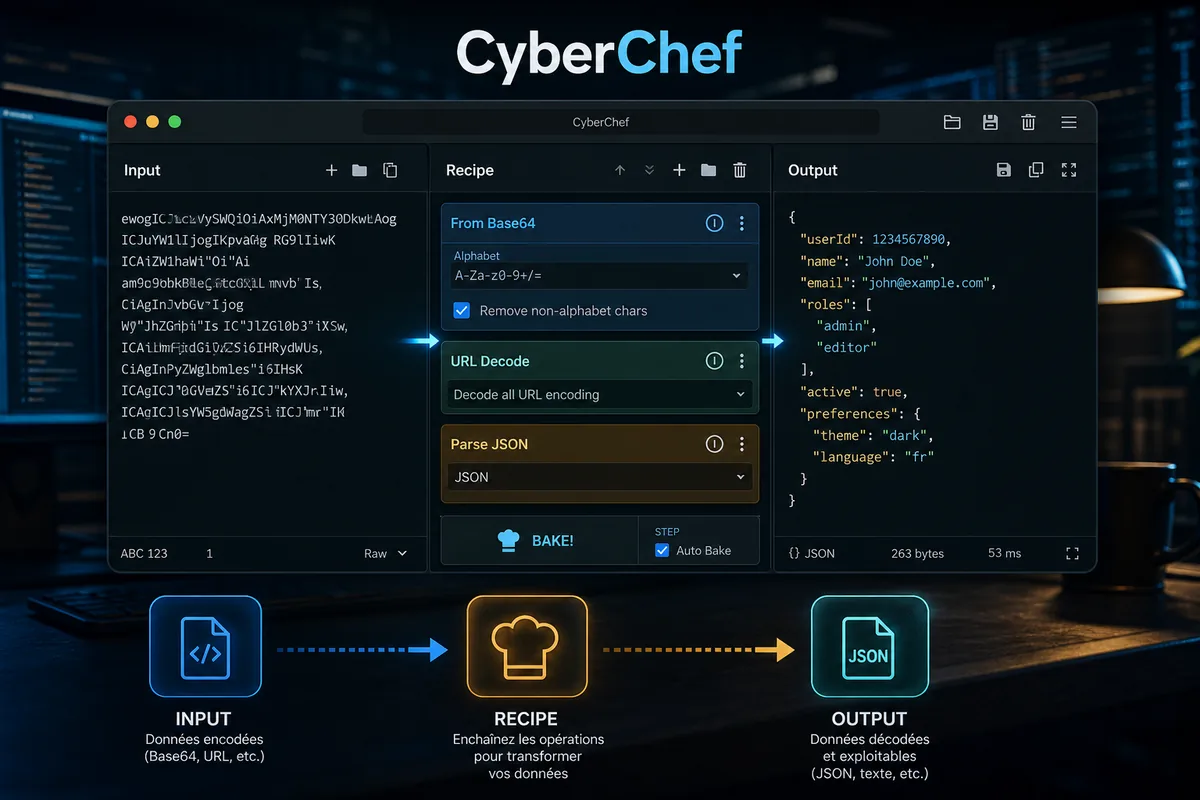 Infographie moderne générée avec CyberChef Input Recipe Output