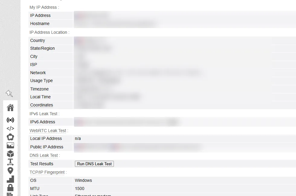 Test IP BrowserLeaks après activation du VPN Edge