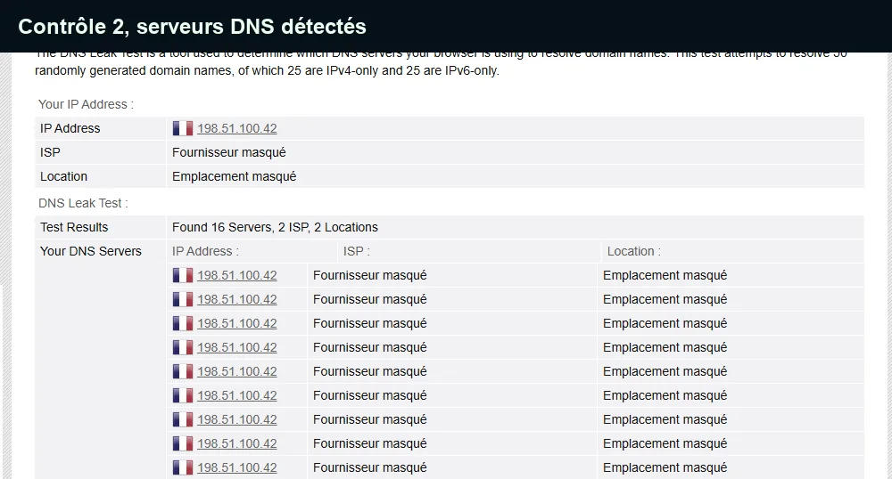 Tableau des serveurs DNS détectés avant Fortnite