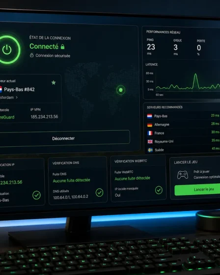 Interface VPN connectée pour tester Fortnite avant une partie