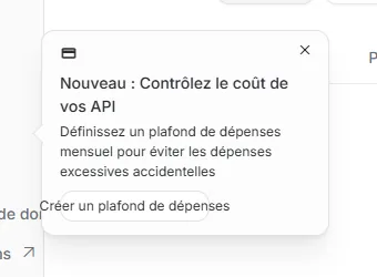 Info-bulle Google AI Studio sur le contrôle du coût des API