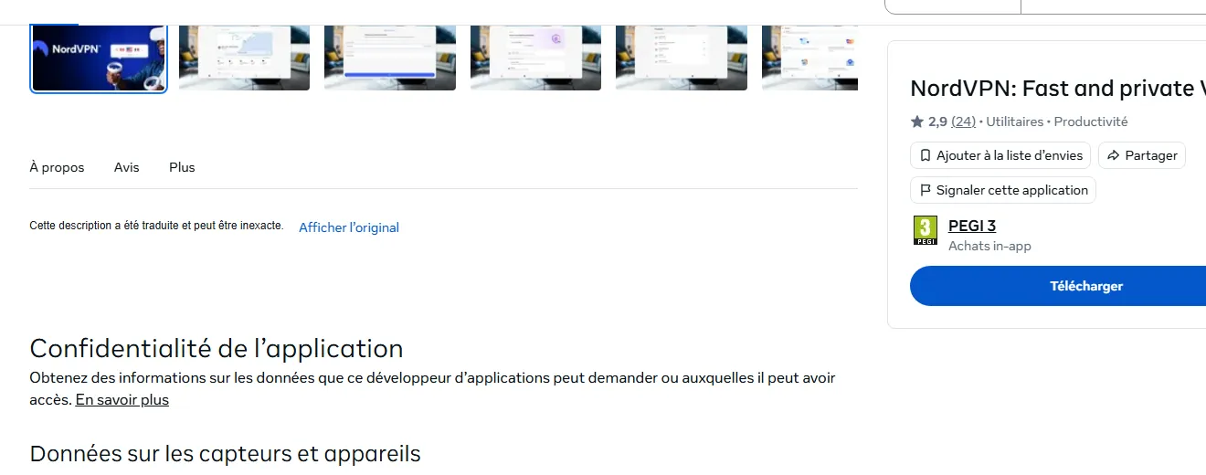 Confidentialité de l’application NordVPN sur Meta Quest