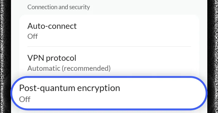 Ligne Post quantum encryption dans NordVPN Android