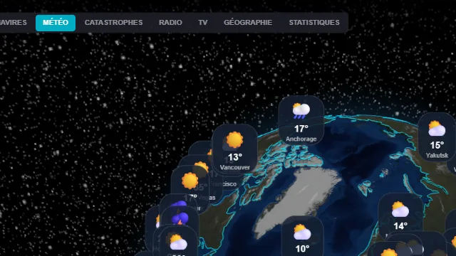 Couche météo Pocket World avec températures sur le globe 3D