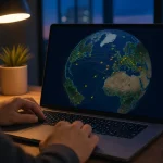 Radar de vol gratuit sur un globe 3D affiché sur un ordinateur portable