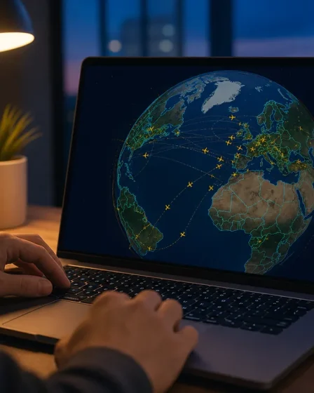 Radar de vol gratuit sur un globe 3D affiché sur un ordinateur portable