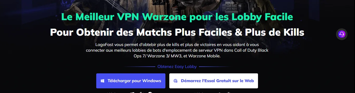 Boutons LagoFast pour télécharger Windows ou ouvrir l’essai web