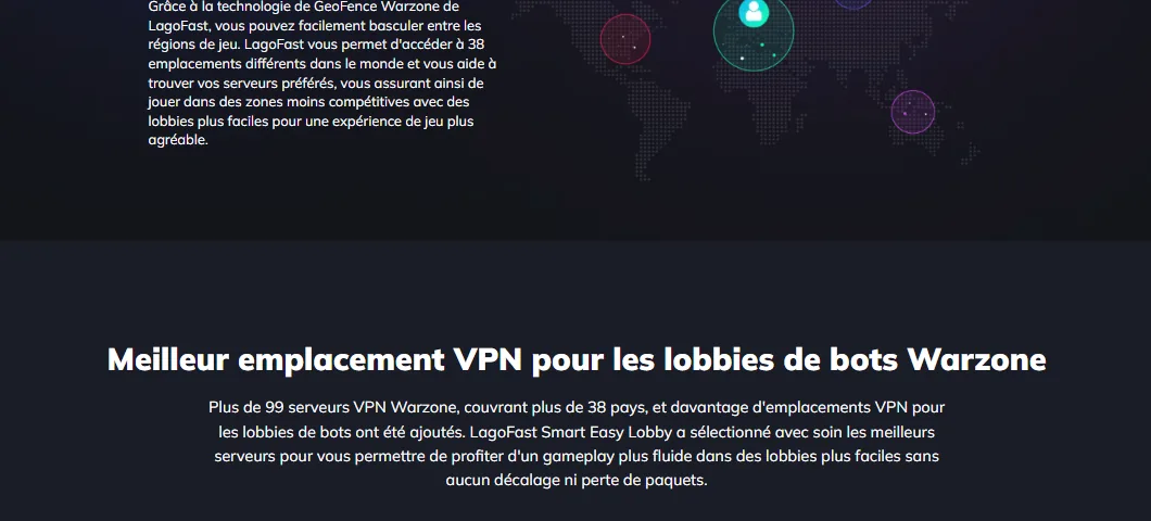 Section emplacements VPN LagoFast pour lobbies Warzone