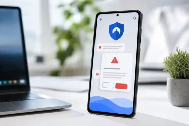 Smartphone Android affichant une alerte de SMS suspect avec protection VPN