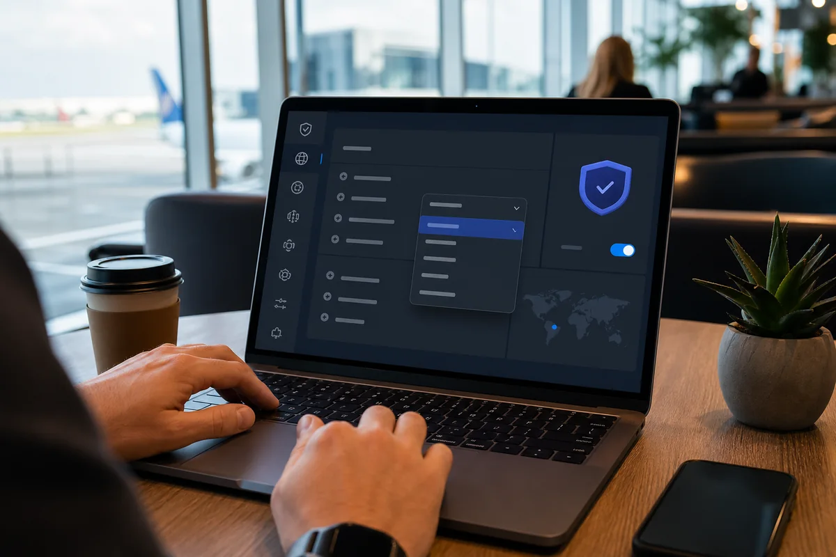 Ordinateur portable affichant un réglage VPN sur un WiFi public