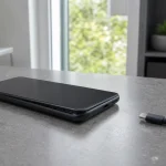 Smartphone déformé par une batterie gonflée avec câble de charge débranché