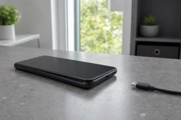 Smartphone déformé par une batterie gonflée avec câble de charge débranché