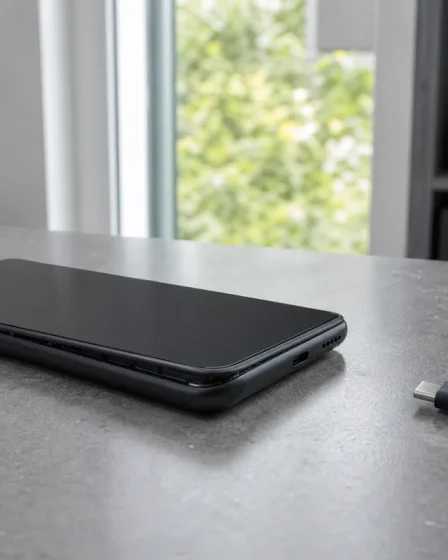 Smartphone déformé par une batterie gonflée avec câble de charge débranché