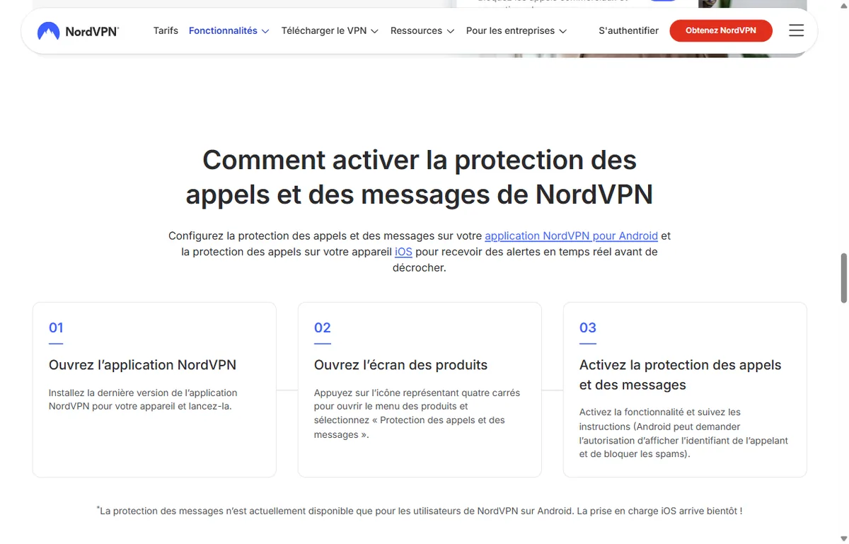 Étapes NordVPN pour activer la protection des appels et messages
