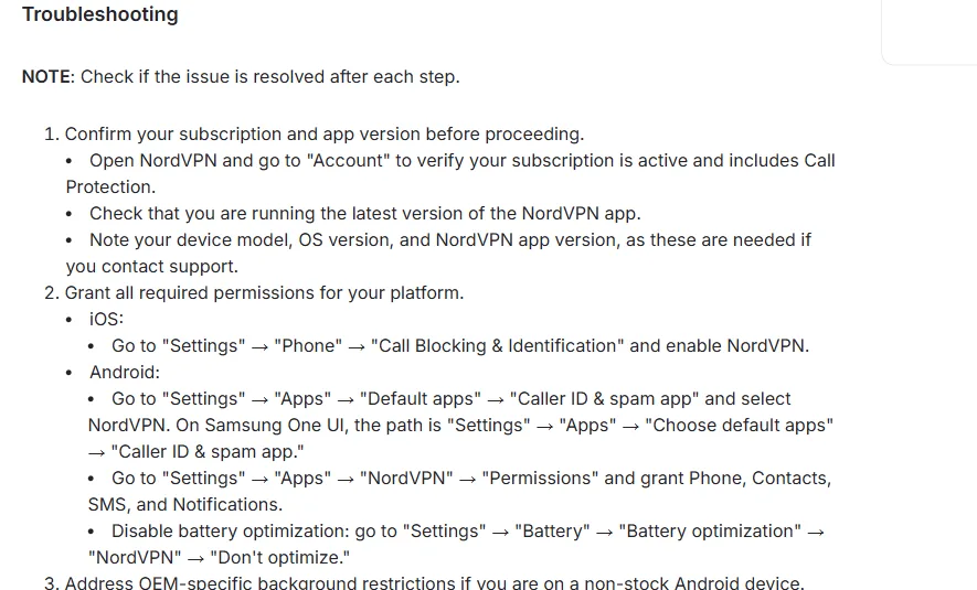 Permissions Android Phone Contacts SMS Notifications pour NordVPN