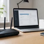 Routeur TP-Link et ordinateur préparant un fichier OVPN NordVPN