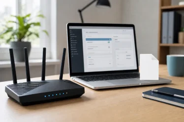Routeur TP-Link et ordinateur préparant un fichier OVPN NordVPN