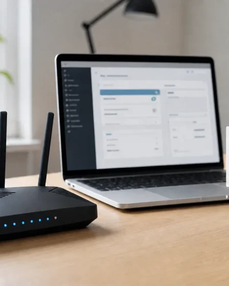 Routeur TP-Link et ordinateur préparant un fichier OVPN NordVPN