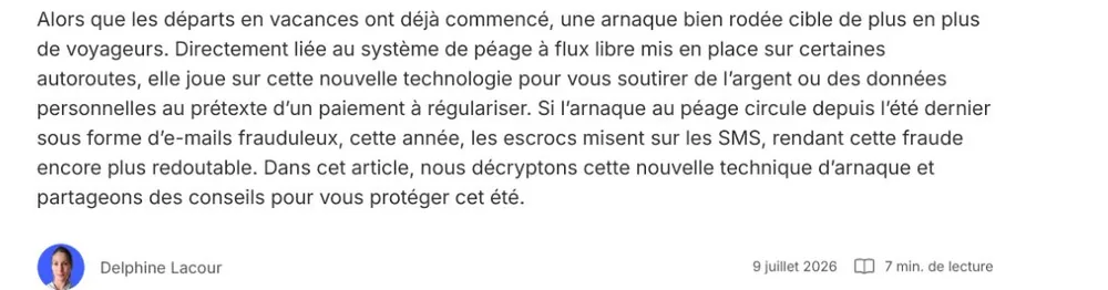 Extrait récent NordVPN sur les faux SMS de péage