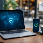 Ordinateur connecté sur WiFi public avec protection VPN automatique