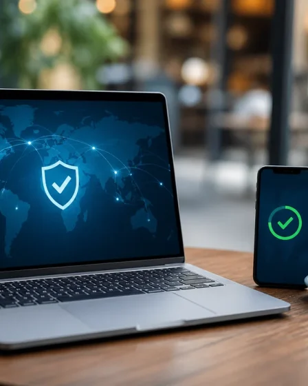 Ordinateur connecté sur WiFi public avec protection VPN automatique