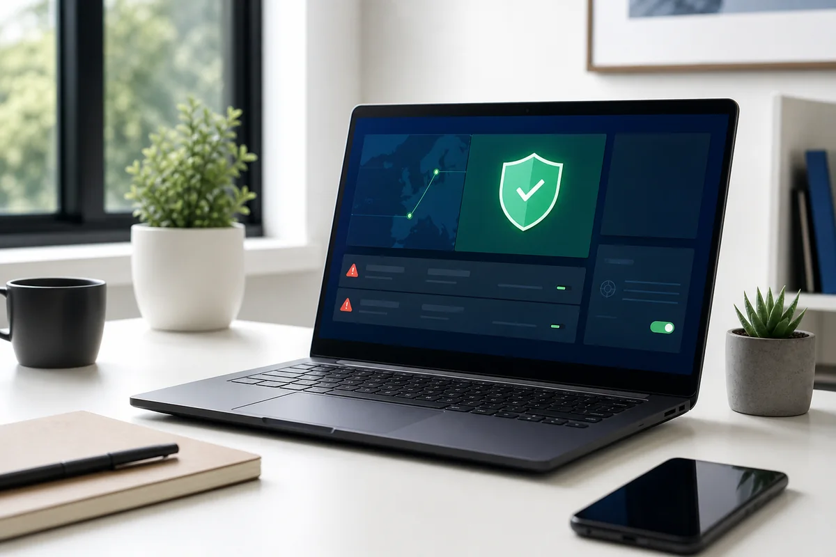 Ordinateur Windows affichant une protection VPN contre les malwares