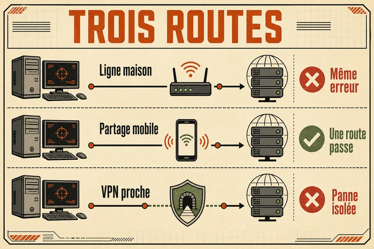 Comparaison entre connexion maison partage mobile et VPN pour HUENEME NEGEV