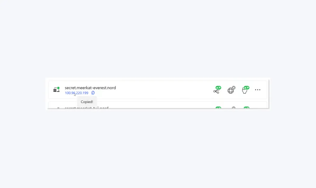 Adresse IP Meshnet du PC h&ocirc;te copi&eacute;e dans NordVPN