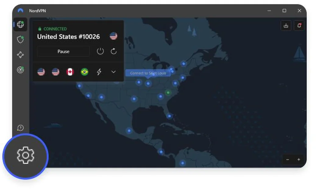 Application NordVPN Windows avec roue dent&eacute;e des param&egrave;tres