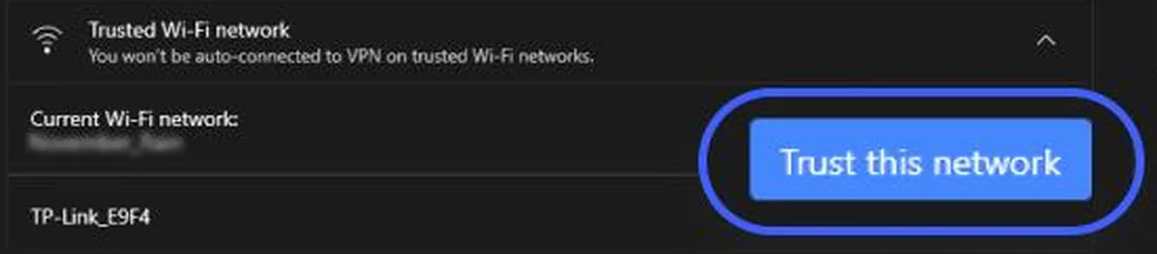 Bouton Trust this network dans les r&eacute;seaux WiFi fiables NordVPN