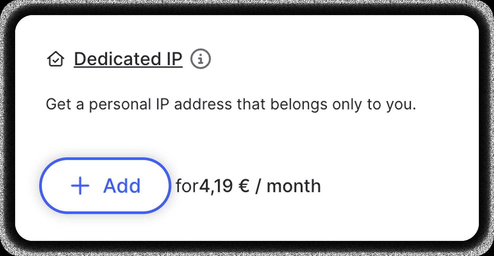 Bouton Add de l'option Dedicated IP dans le r&eacute;capitulatif d'achat