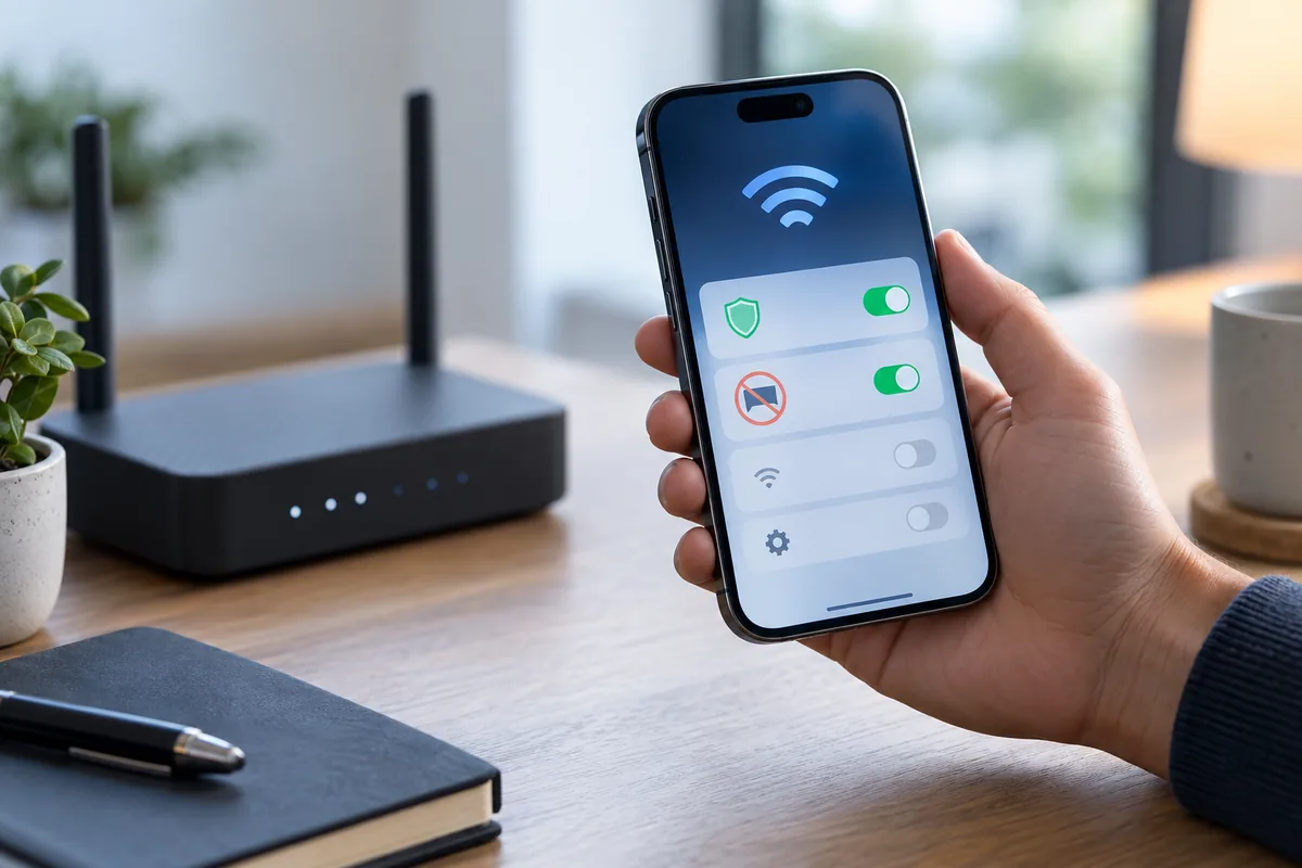 iPhone connecté en Wi-Fi avec une protection contre les publicités sous iOS 27