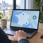 Ordinateur montrant le choix d'une adresse IP dédiée à Paris ou Marseille