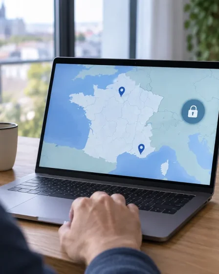 Ordinateur montrant le choix d'une adresse IP dédiée à Paris ou Marseille