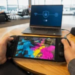 Nintendo Switch 2 reliée à NordVPN par un PC sur un Wi-Fi public