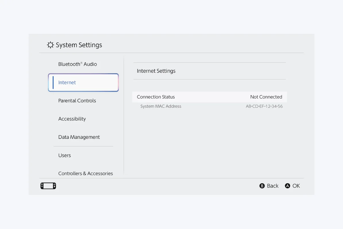 Menu Internet ouvert dans les param&egrave;tres Nintendo Switch 2