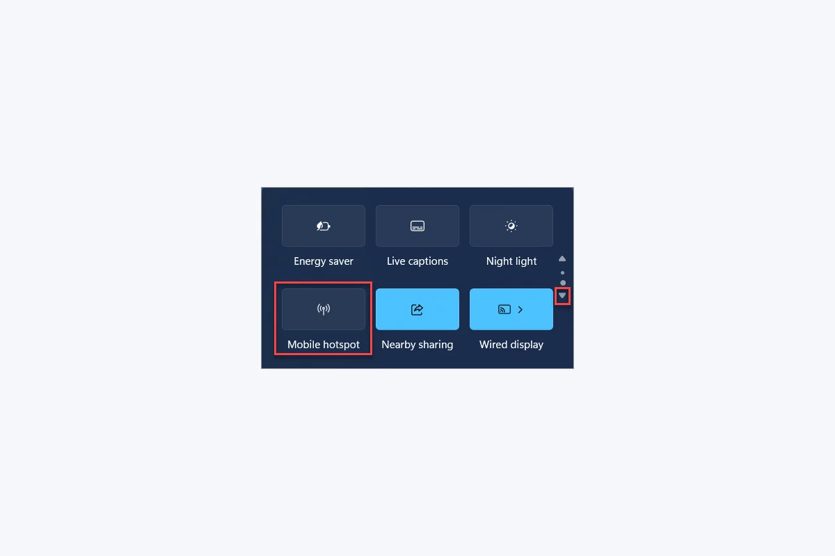 Raccourci Point d&rsquo;acc&egrave;s mobile dans les param&egrave;tres rapides de Windows 11