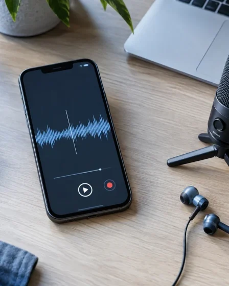 Microphone et ordinateur pour nettoyer une voix avec ElevenLabs