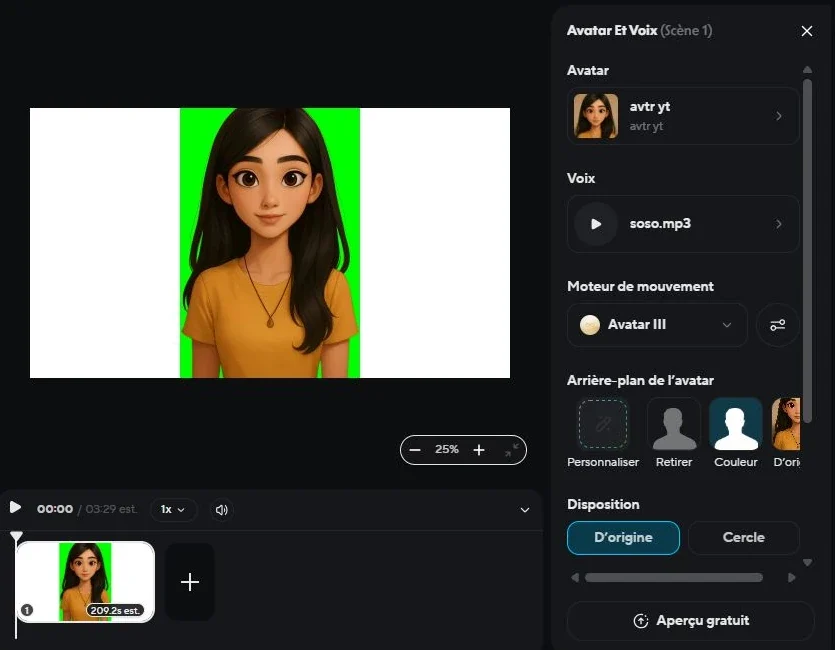 Avatar avtr yt avec voix Soso et moteur Avatar III s&eacute;lectionn&eacute;